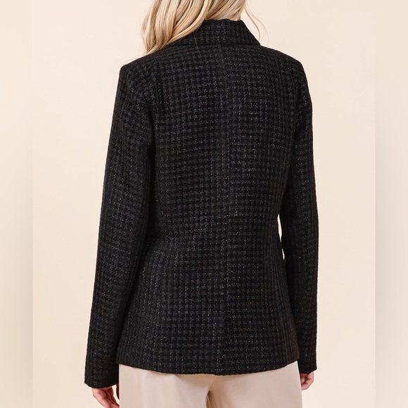 NWT Mittoshop Black Plaid Chunky Textured Double Breasted Long Sleeve Blazer - Picture 5 of 6